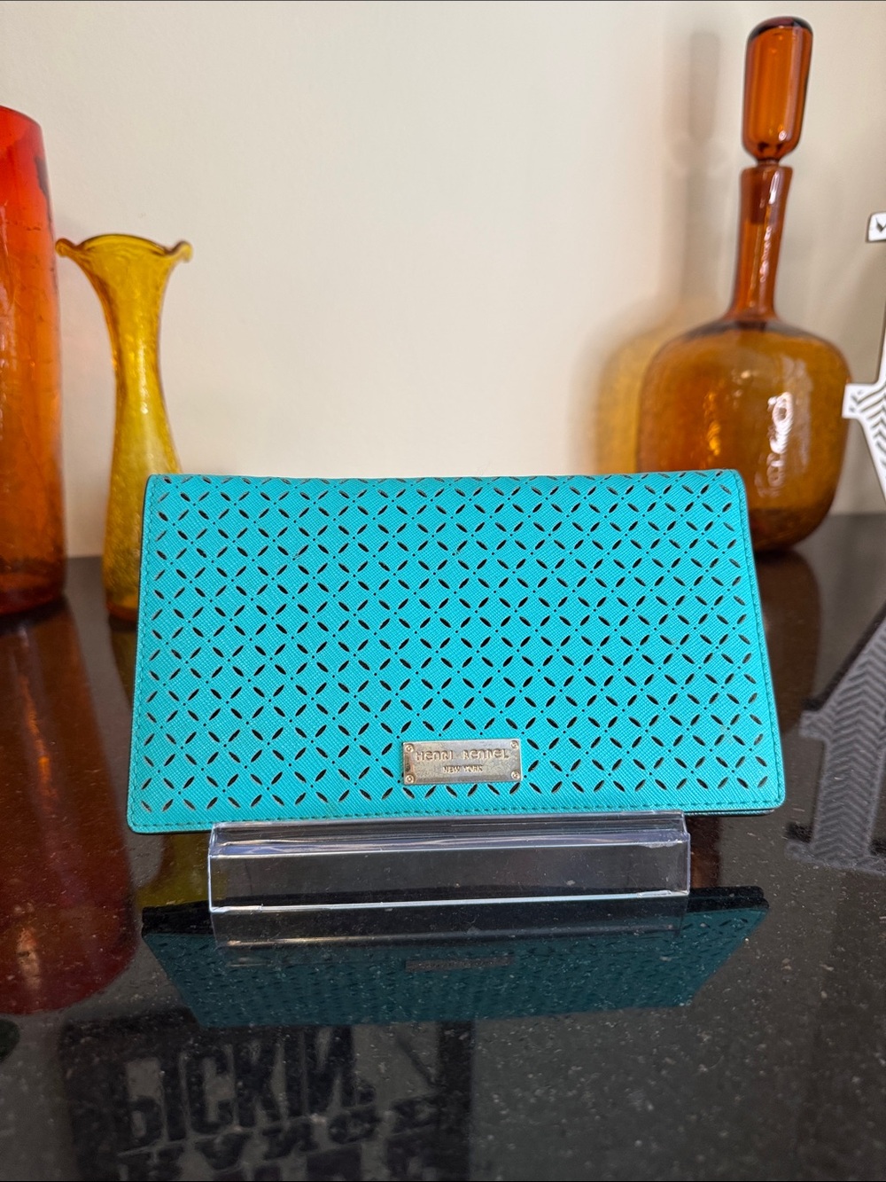henri bendel Turquoise Laser-Cut Long Wallet
